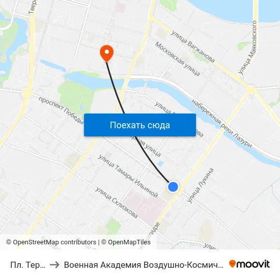 Пл. Терешковой to Военная Академия Воздушно-Космической Обороны Имени Г.К. Жукова map
