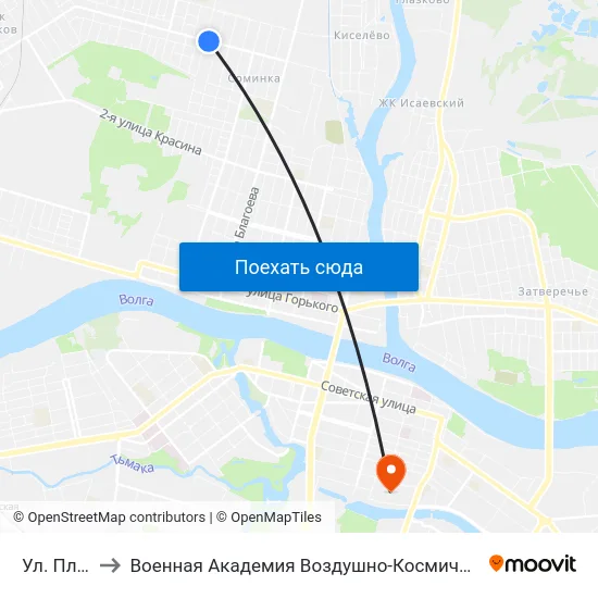 Ул. Плеханова to Военная Академия Воздушно-Космической Обороны Имени Г.К. Жукова map