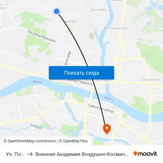 Ул. Плеханова to Военная Академия Воздушно-Космической Обороны Имени Г.К. Жукова map