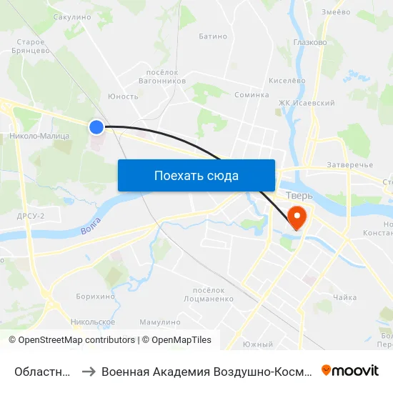 Областная Больница to Военная Академия Воздушно-Космической Обороны Имени Г.К. Жукова map