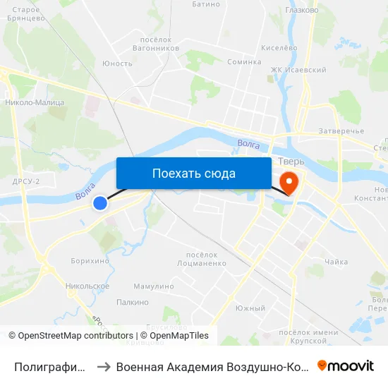 Полиграфический Комбинат to Военная Академия Воздушно-Космической Обороны Имени Г.К. Жукова map