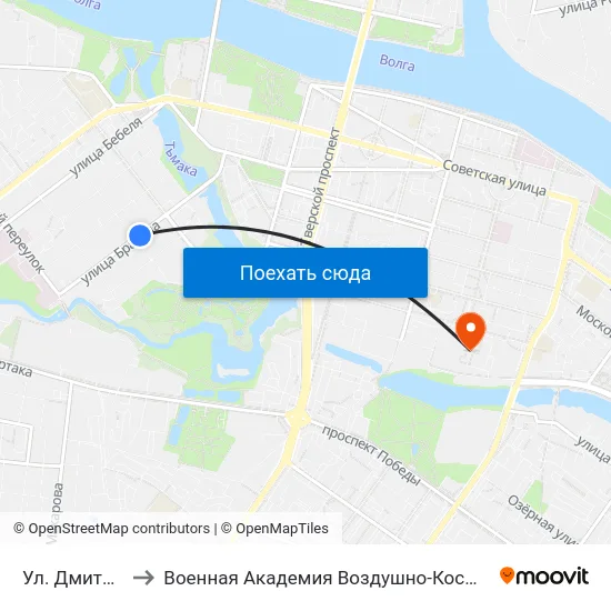 Ул. Дмитрия Донского to Военная Академия Воздушно-Космической Обороны Имени Г.К. Жукова map