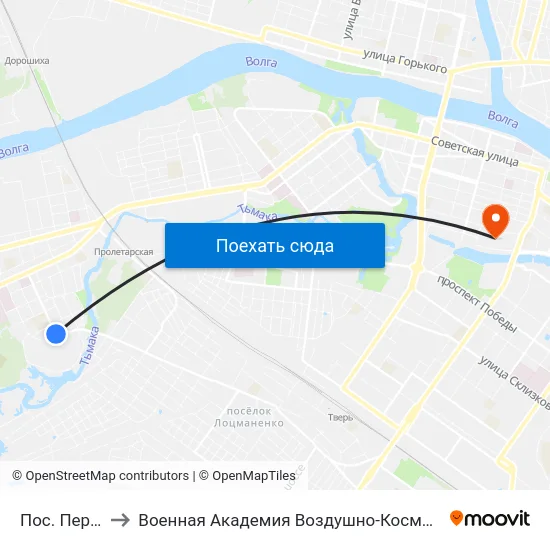 Пос. Первомайский to Военная Академия Воздушно-Космической Обороны Имени Г.К. Жукова map