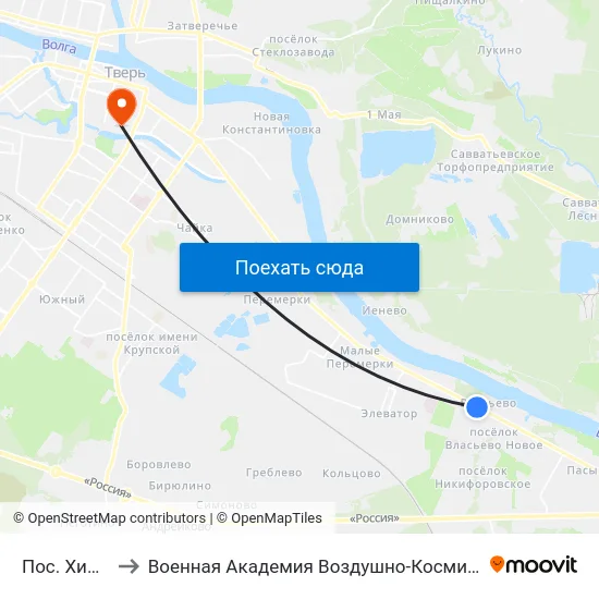 Пос. Химинститута to Военная Академия Воздушно-Космической Обороны Имени Г.К. Жукова map