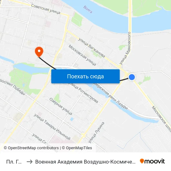 Пл. Гагарина to Военная Академия Воздушно-Космической Обороны Имени Г.К. Жукова map