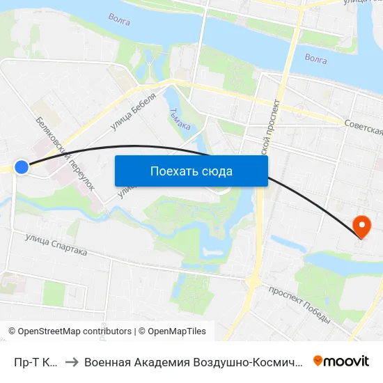 Пр-Т Калинина to Военная Академия Воздушно-Космической Обороны Имени Г.К. Жукова map