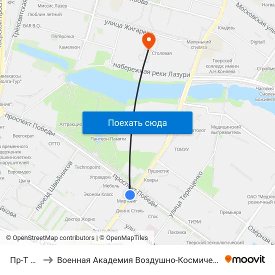 Пр-Т Победы to Военная Академия Воздушно-Космической Обороны Имени Г.К. Жукова map
