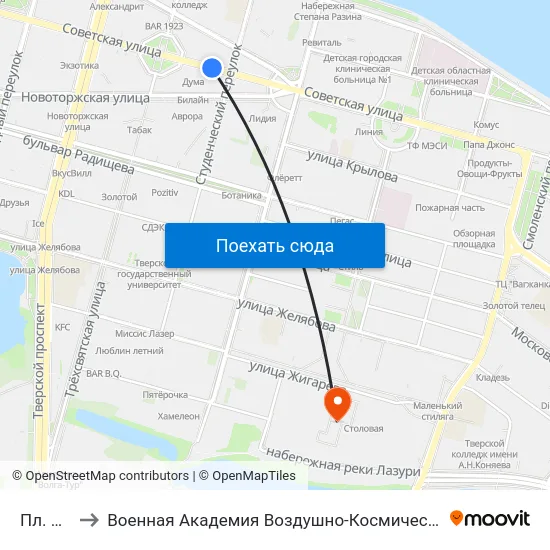 Пл. Ленина to Военная Академия Воздушно-Космической Обороны Имени Г.К. Жукова map