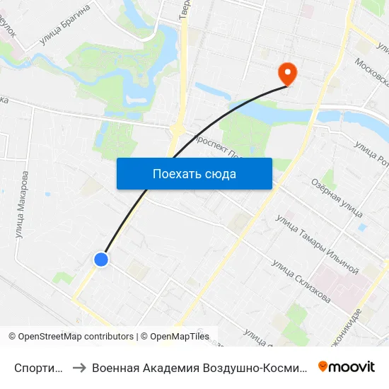 Спортивный Пер. to Военная Академия Воздушно-Космической Обороны Имени Г.К. Жукова map