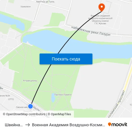 Швейная Фабрика to Военная Академия Воздушно-Космической Обороны Имени Г.К. Жукова map