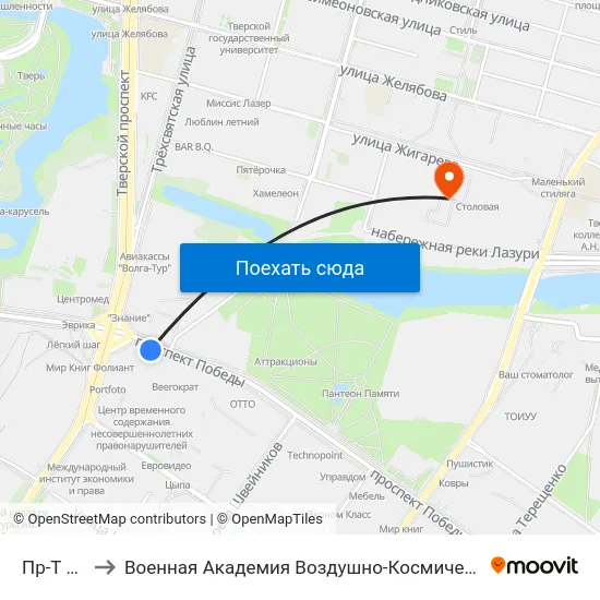 Пр-Т Победы to Военная Академия Воздушно-Космической Обороны Имени Г.К. Жукова map