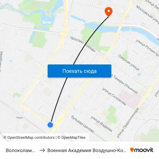 Волоколамский Путепровод to Военная Академия Воздушно-Космической Обороны Имени Г.К. Жукова map