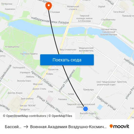 Бассейн Радуга to Военная Академия Воздушно-Космической Обороны Имени Г.К. Жукова map