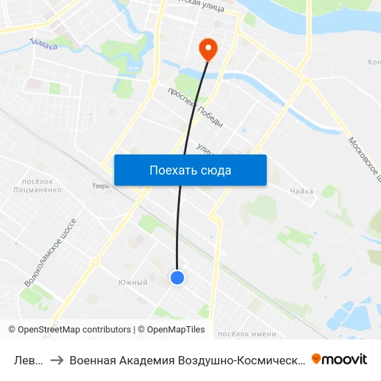Левитана to Военная Академия Воздушно-Космической Обороны Имени Г.К. Жукова map