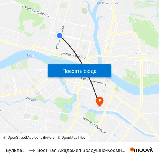Бульвар Шмидта to Военная Академия Воздушно-Космической Обороны Имени Г.К. Жукова map