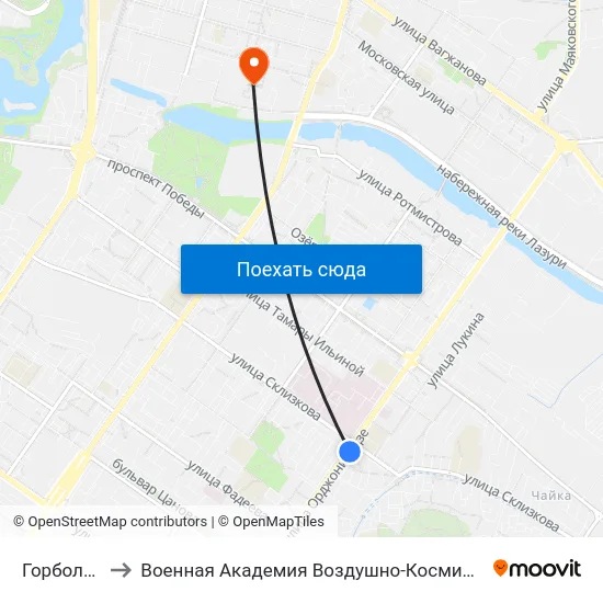 Горбольница №6 to Военная Академия Воздушно-Космической Обороны Имени Г.К. Жукова map