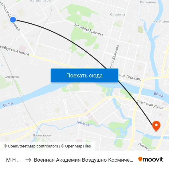 М-Н Юность to Военная Академия Воздушно-Космической Обороны Имени Г.К. Жукова map