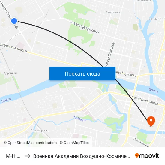 М-Н Юность to Военная Академия Воздушно-Космической Обороны Имени Г.К. Жукова map