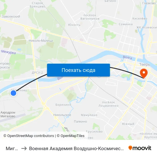 Мигалово to Военная Академия Воздушно-Космической Обороны Имени Г.К. Жукова map