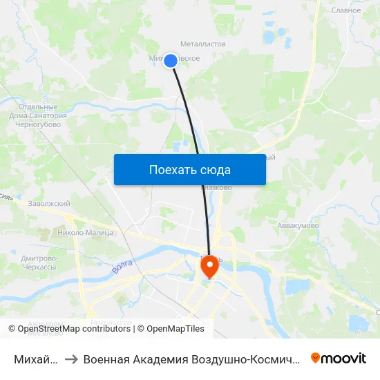 Михайловское to Военная Академия Воздушно-Космической Обороны Имени Г.К. Жукова map