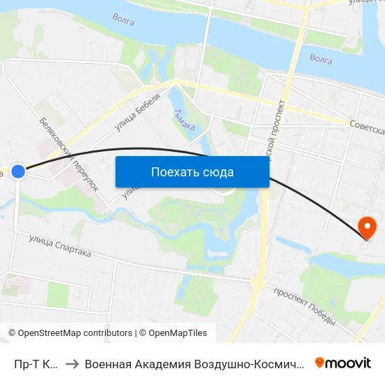 Пр-Т Калинина to Военная Академия Воздушно-Космической Обороны Имени Г.К. Жукова map