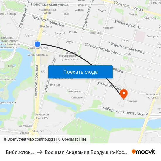 Библиотека Им. Герцена to Военная Академия Воздушно-Космической Обороны Имени Г.К. Жукова map