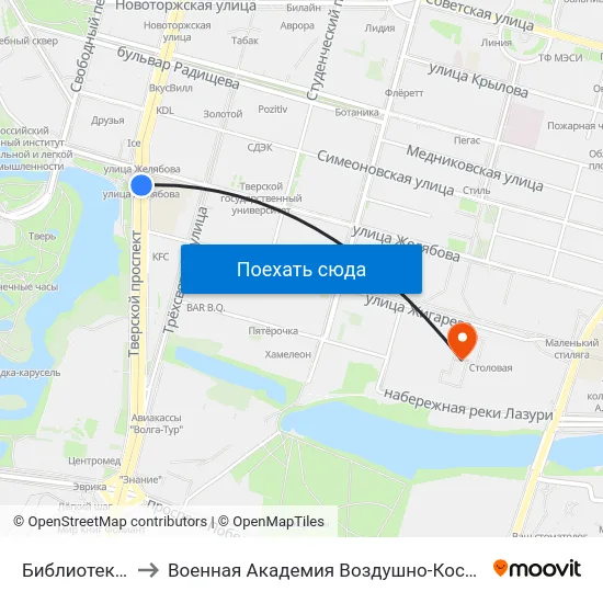 Библиотека Им. Герцена to Военная Академия Воздушно-Космической Обороны Имени Г.К. Жукова map