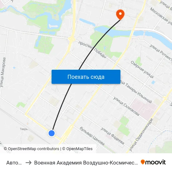 Автовокзал to Военная Академия Воздушно-Космической Обороны Имени Г.К. Жукова map