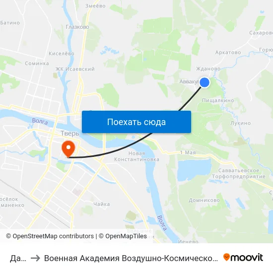 Дачи-2 to Военная Академия Воздушно-Космической Обороны Имени Г.К. Жукова map