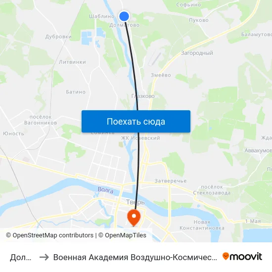 Долматово to Военная Академия Воздушно-Космической Обороны Имени Г.К. Жукова map