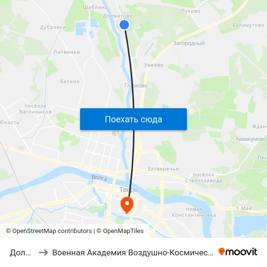 Долматово to Военная Академия Воздушно-Космической Обороны Имени Г.К. Жукова map