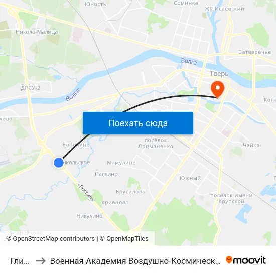 Глинково to Военная Академия Воздушно-Космической Обороны Имени Г.К. Жукова map