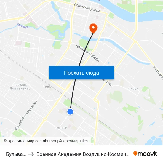 Бульвар Гусева to Военная Академия Воздушно-Космической Обороны Имени Г.К. Жукова map