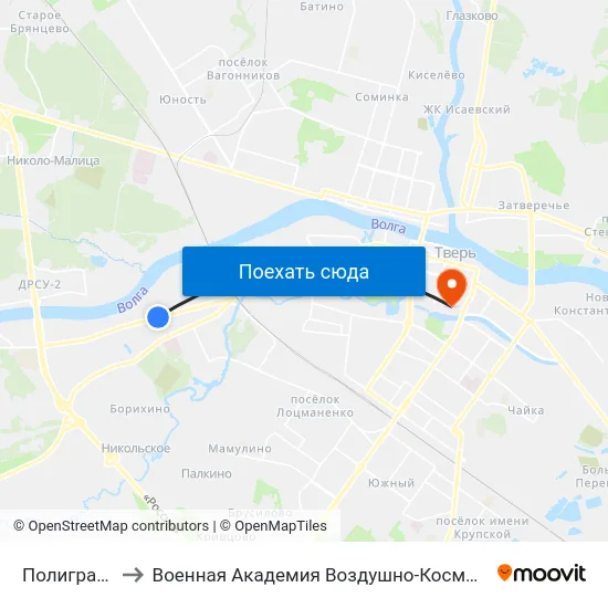 Полиграфкомбинат to Военная Академия Воздушно-Космической Обороны Имени Г.К. Жукова map