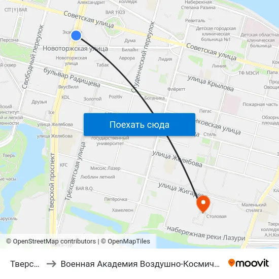 Тверской Пр-Т to Военная Академия Воздушно-Космической Обороны Имени Г.К. Жукова map