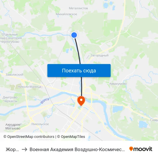 Жорновка to Военная Академия Воздушно-Космической Обороны Имени Г.К. Жукова map