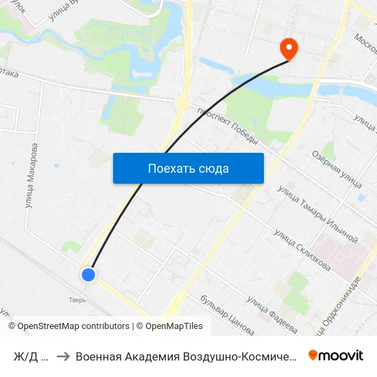 Ж/Д Вокзал to Военная Академия Воздушно-Космической Обороны Имени Г.К. Жукова map