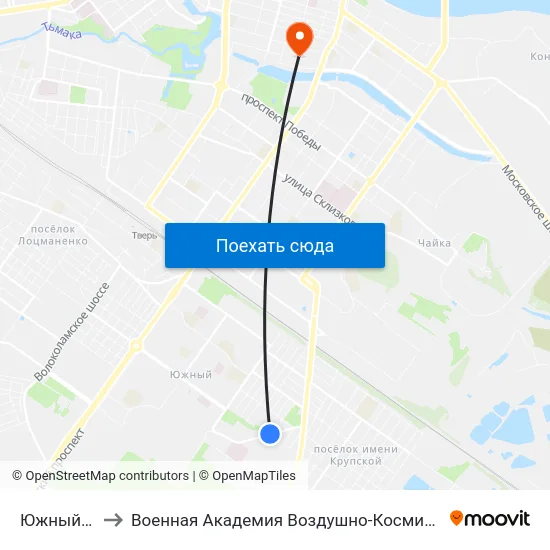 Южный Переулок to Военная Академия Воздушно-Космической Обороны Имени Г.К. Жукова map