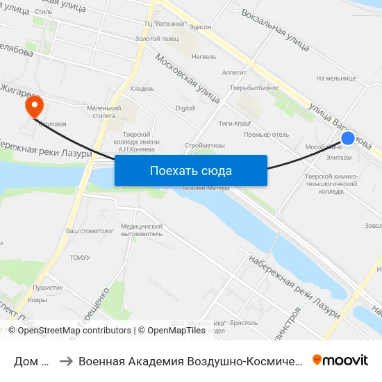 Дом Союзов to Военная Академия Воздушно-Космической Обороны Имени Г.К. Жукова map