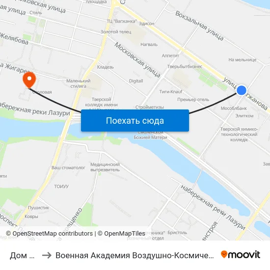 Дом Союзов to Военная Академия Воздушно-Космической Обороны Имени Г.К. Жукова map