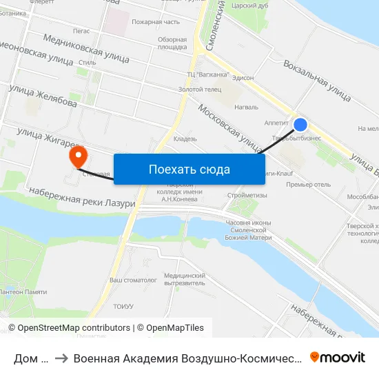 Дом Радио to Военная Академия Воздушно-Космической Обороны Имени Г.К. Жукова map