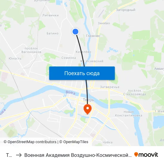 Тэц-3 to Военная Академия Воздушно-Космической Обороны Имени Г.К. Жукова map