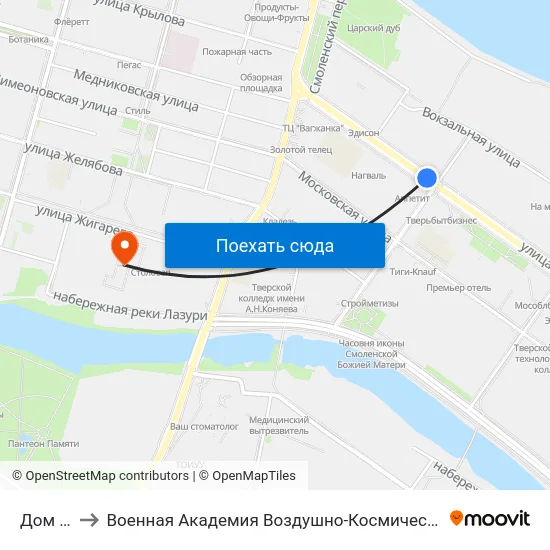 Дом Радио to Военная Академия Воздушно-Космической Обороны Имени Г.К. Жукова map