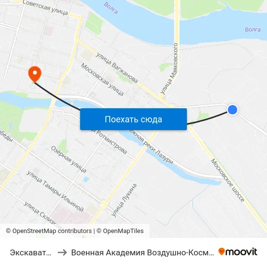 Экскаваторный Завод to Военная Академия Воздушно-Космической Обороны Имени Г.К. Жукова map