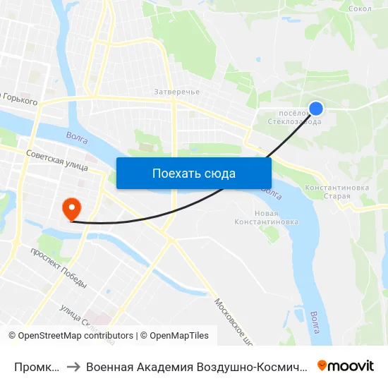 Промкомбинат to Военная Академия Воздушно-Космической Обороны Имени Г.К. Жукова map