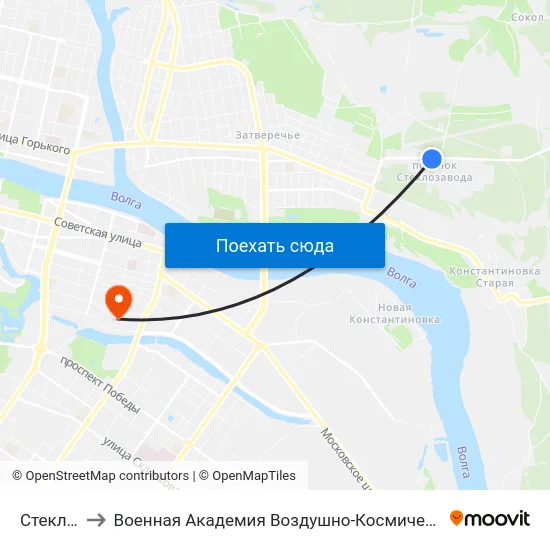 Стеклозавод to Военная Академия Воздушно-Космической Обороны Имени Г.К. Жукова map