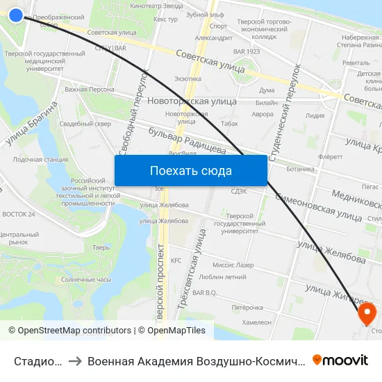 Стадион 'Химик' to Военная Академия Воздушно-Космической Обороны Имени Г.К. Жукова map