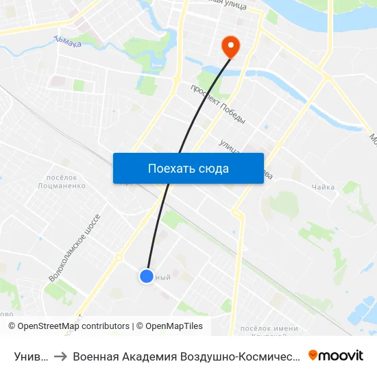 Универсам to Военная Академия Воздушно-Космической Обороны Имени Г.К. Жукова map