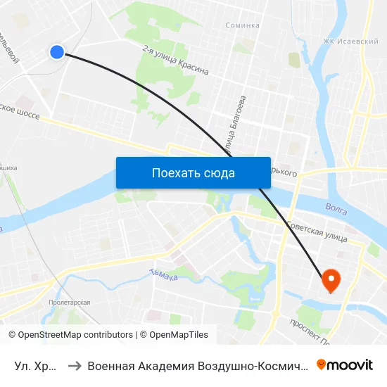 Ул. Хромова, 25 to Военная Академия Воздушно-Космической Обороны Имени Г.К. Жукова map