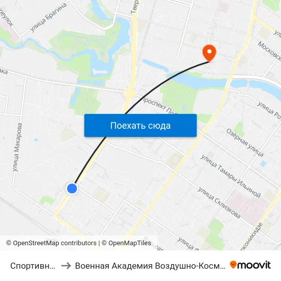 Спортивный Переулок to Военная Академия Воздушно-Космической Обороны Имени Г.К. Жукова map